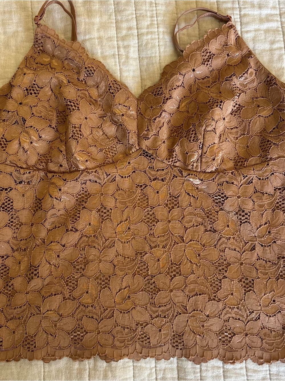 Active USA Brown Floral Lace Camisole